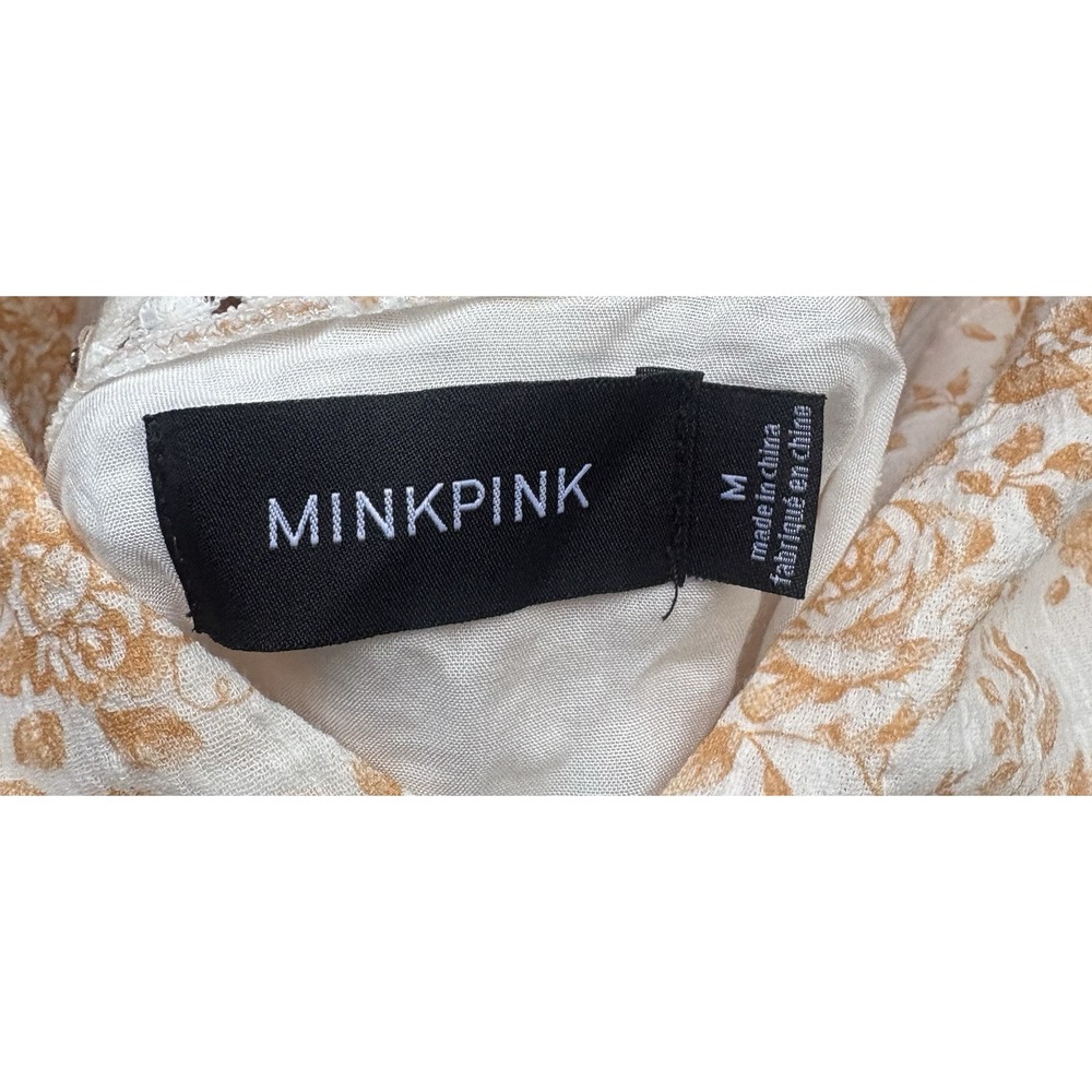 Dress‎ size M Minkpink Womens Orange White Floral Sleeveless Ruffle Mini Dress - Picture 10 of 10